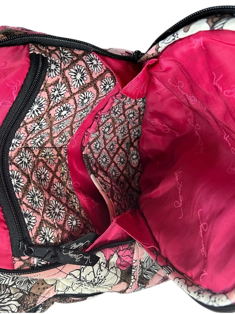 Vintage Vera Bradley Retired Mocha Rouge Pink Brown Floral Quilted Backpack Flaw